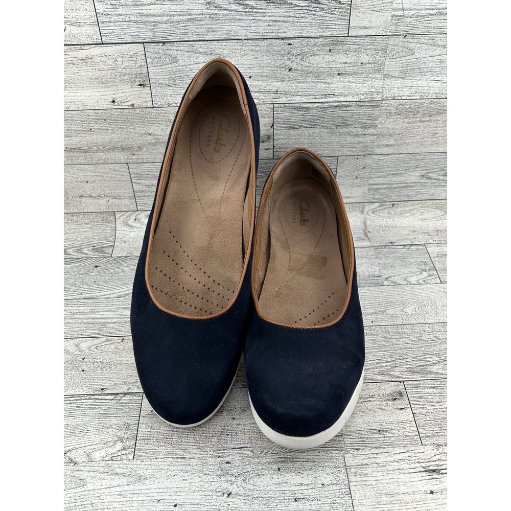 Clarks Artisan Navy Suede Slip On Comfort Flats Women Shoes Size 8.5M